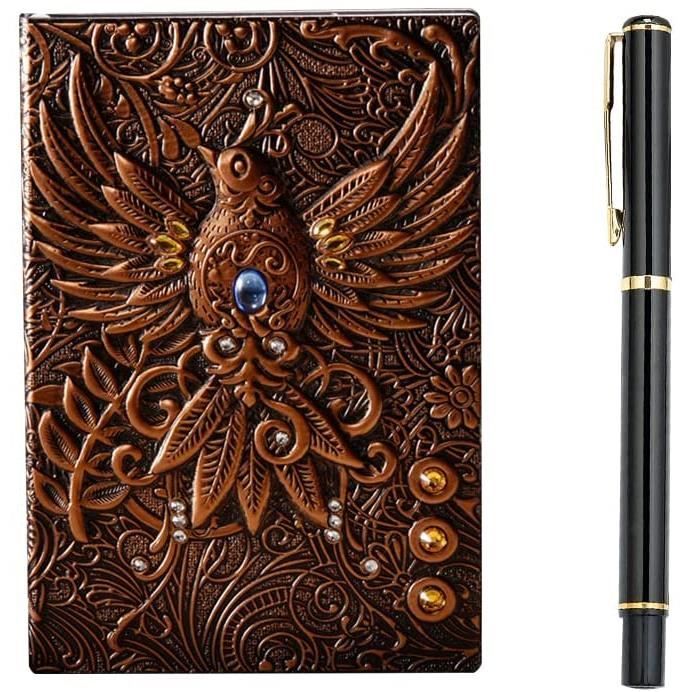 Carnet Cuir Gaufré Artisanal Indra M - 110x160mm - Papier Coton Recyclé - Commerce équitable