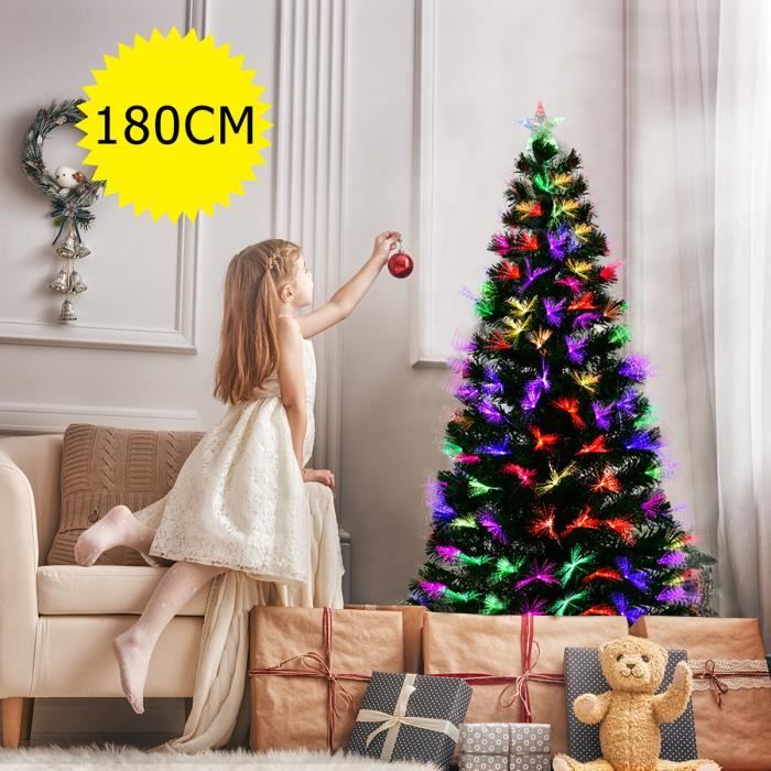 Sapin de Noël Artificiel avec Lumières LED 180cm et Pied en Métal