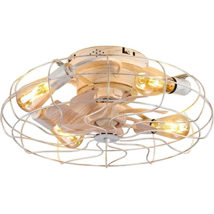 Ventilateur Plafond Bambou Avec Lumière Et Télécommande - 6 Vitesses, Moteur Réversible, Silencieux - Pour Salon/Chambre
