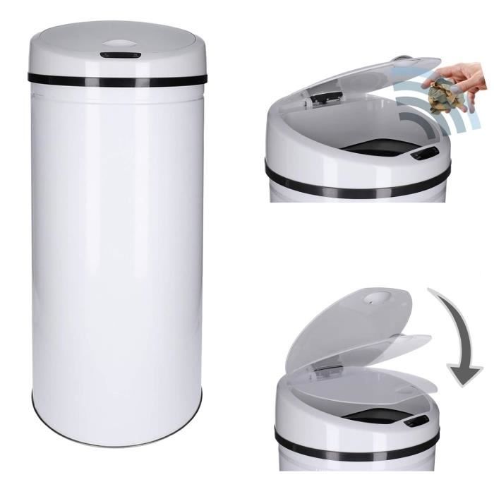 Poubelle Automatique Avec Capteur - 40L - Couvercle Motorisé - Blanc Moderne