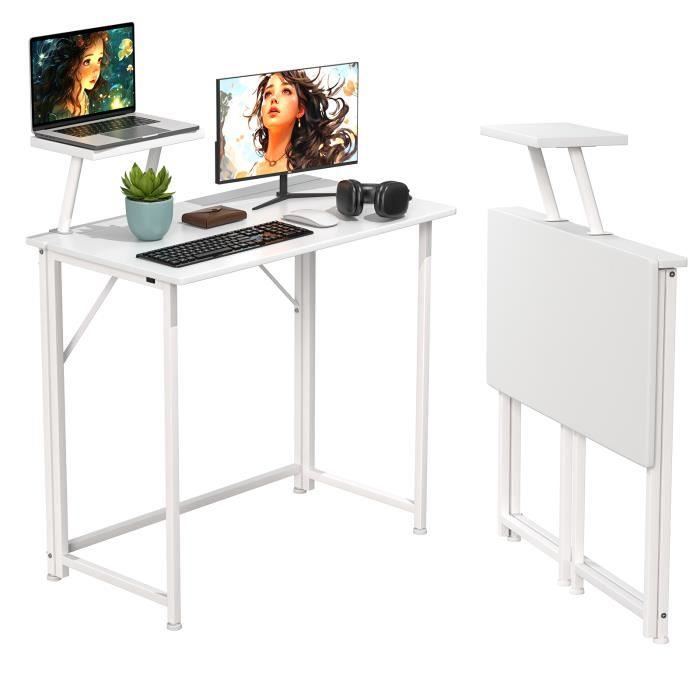 table de bureau pliante,bureau informatique table d'ordinateur portables avec support écran bureau sécretaire poste de travail table