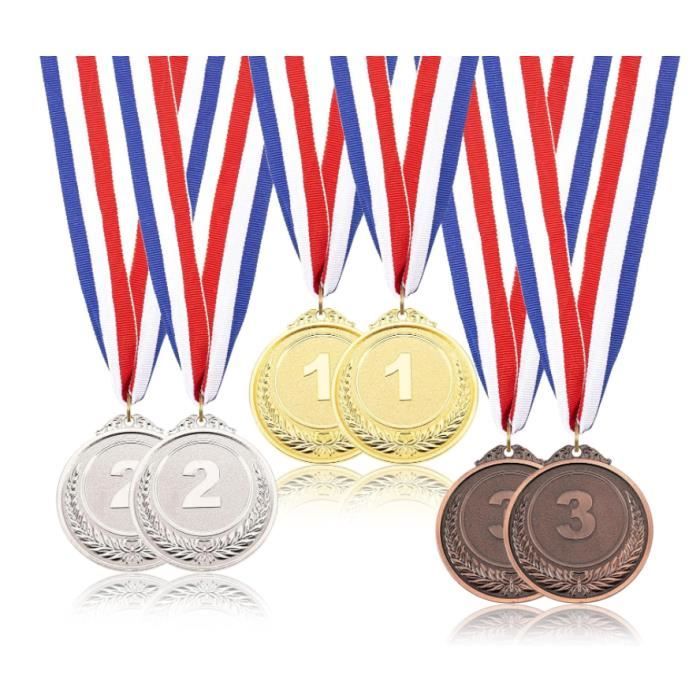 Lot De 3 Médailles De Récompense En Métal Avec Ruban - Or, Argent, Bronze, 6.5 Cm, Style Olympique Pour Sports, Compétitions, Enfants