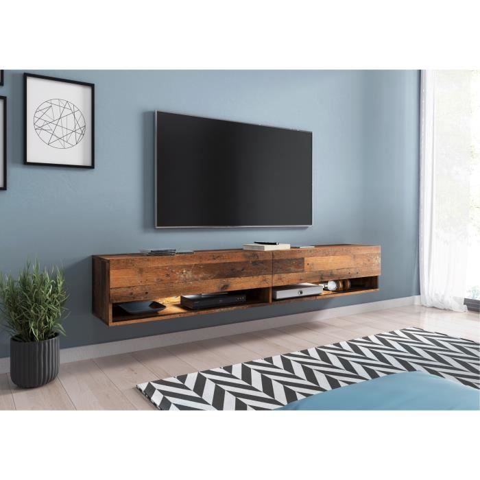 meuble tv / meuble de salon - lowboard a- 180 cm - style ancien - avec led