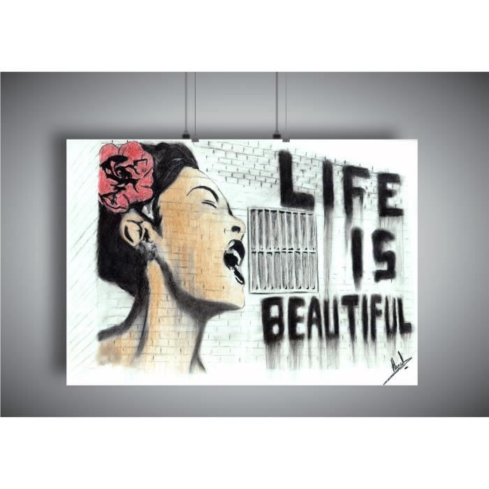 Poster BANKSY STREET ART LIFE IS BEAUTIFUL GRAFFITI Wall Art 02 - A3  (42x29,7cm)