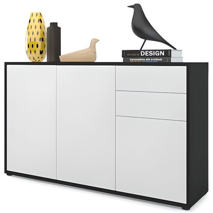 Commode Buffet Ben V3 - VLADON - Noir mat & Blanc mat - Portes et tiroirs - Meuble de séjour Commode Buffet Ben V3 - VLADON - Noir mat & Blanc mat - Portes et tiroirs - Meuble de séjour