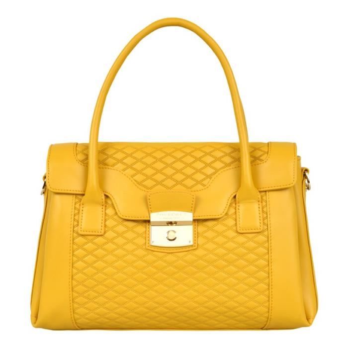 Sac à Main Pourchet Femme En Toile Beige Et Cuir Jaune – Occasion En Très Bon état – Porté épaule