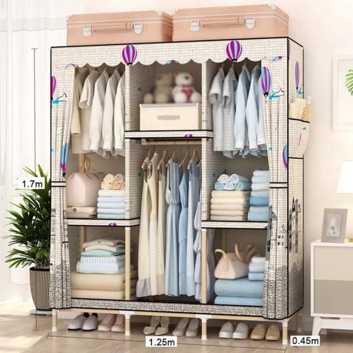 Wardrobe Armoire en Tissu, Armoire en Bois Massif, Armoire De Rangement