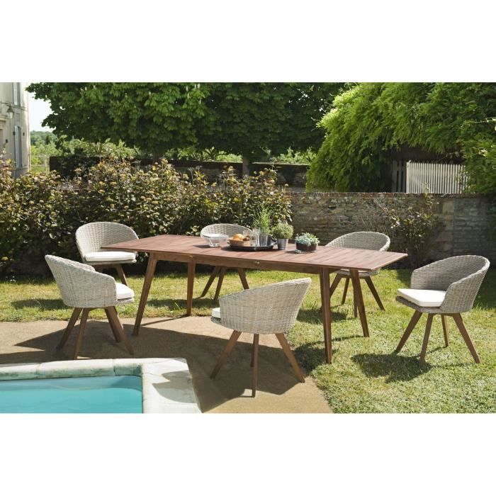 Ensemble table et chaises de jardin - Bali - Acacia et rotin synthétique - Table extensible - Beige