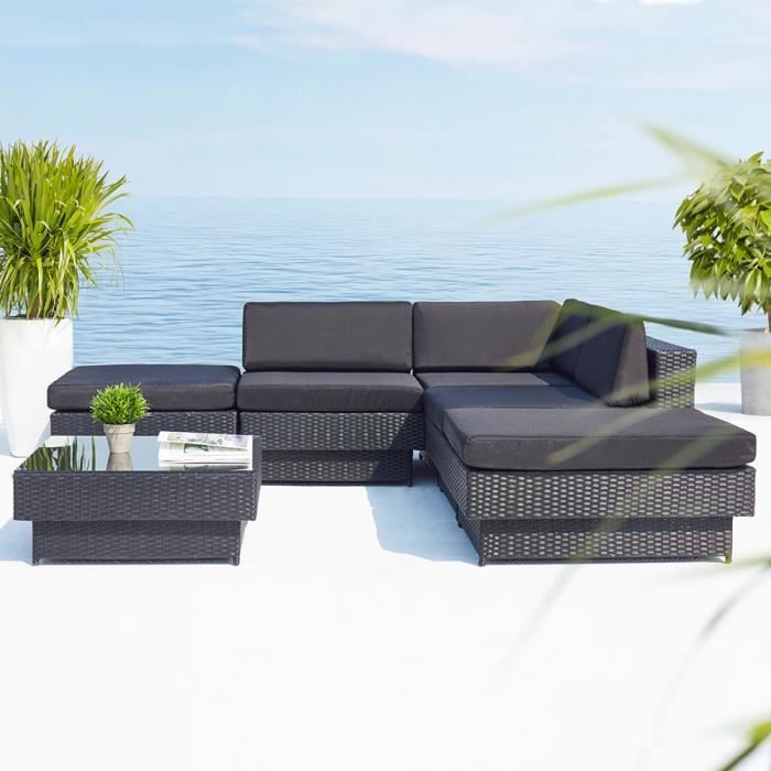 Salon De Jardin D Angle Amorgos Resine Tressee Noir Noir