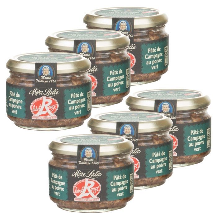 Mère Lalie Lot 6x Pâté de campagne au poivre vert Label Rouge Pot