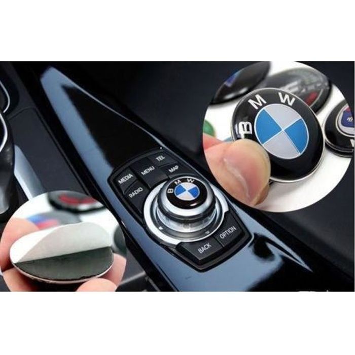 Logo BMW - Sticker 29 MM Multimédia Radio - Bleu et Blanc Classique diamètre dos autocollant