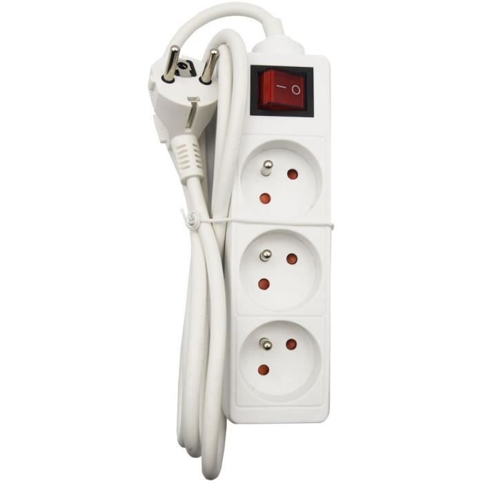 Bloc ménager GAO 3 prises 2P+T Avec interrupteur conforme NF