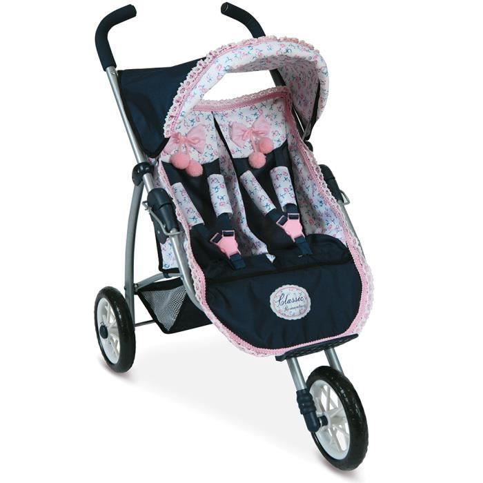 Petite poussette landau double pour 2 poupées jumelle pliable rose avec  noeuds - Cdiscount Jeux - Jouets