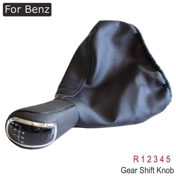 Pommeau De Levier De Vitesse En Cuir Pour Mercedes A W169, B W245, W203, Etc. - 5 Vitesses, Noir Et Chrome