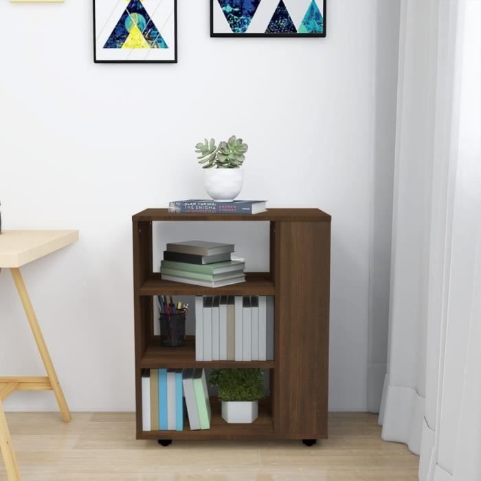 Armoire Roulante Chêne Artisanal 60x35x75 Cm – Meuble Rangement Bureau Sur Roulettes Avec Étagères – Bois Ingénierie