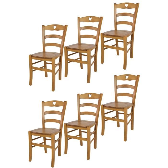 Tommychairs - Set 6 chaises cuisine CUORE robuste structure en bois de hêtre peindré en couleur chêne et assise en bois