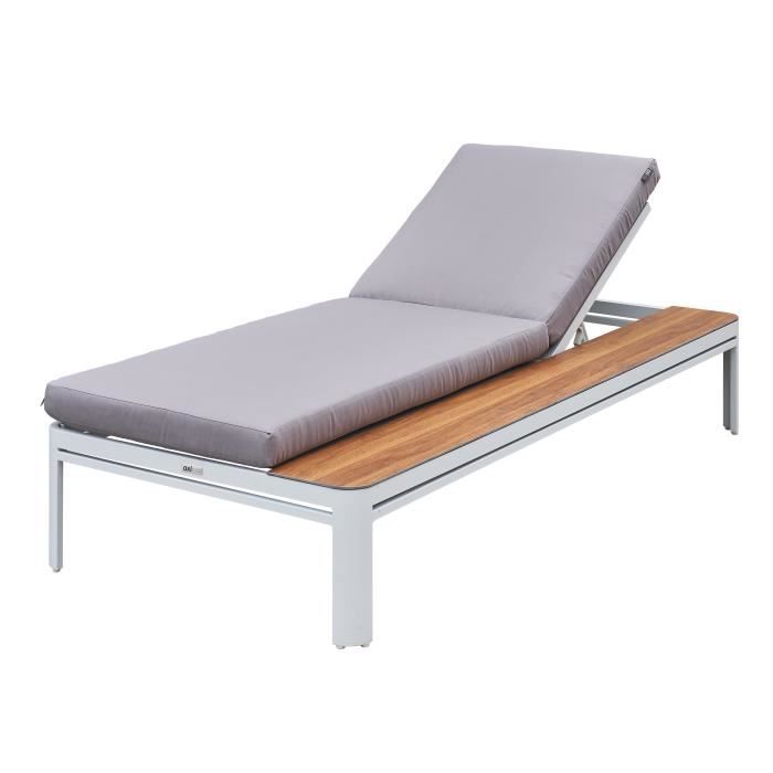 axi kira bain de soleil avec table en bois / gris - transat jardin en aluminium avec dossier réglable - 5 positions