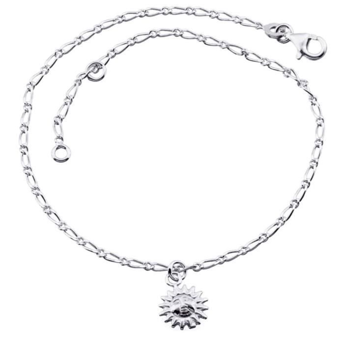 Bracelet En Argent 925 Rhodié Avec Pendentif Soleil - Zirconium Oxydé - Marque Tata Gisèle