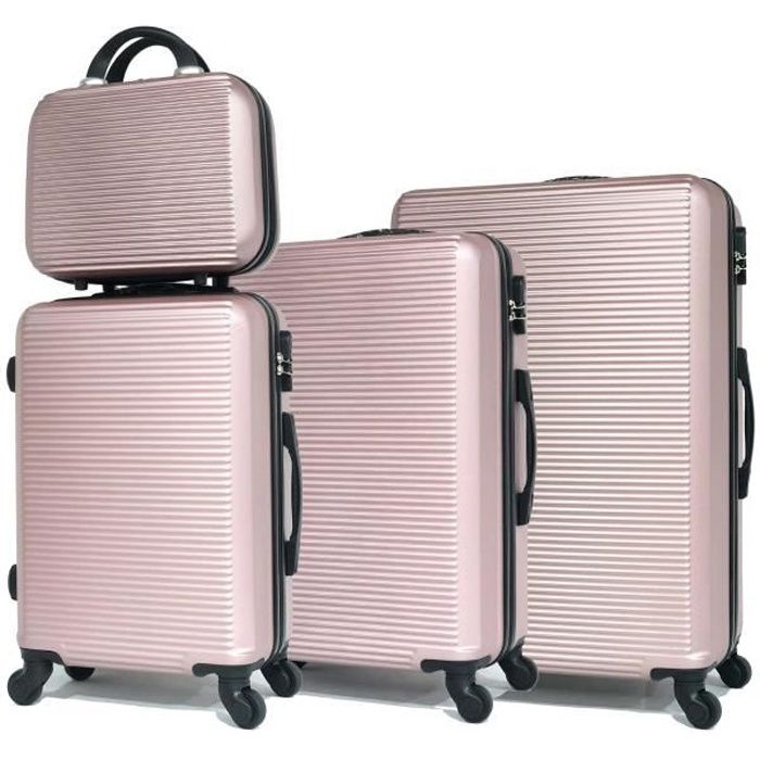 CELIMS Lot de 3 valises avec 1 Vanity, Marque Française- Rose Gold