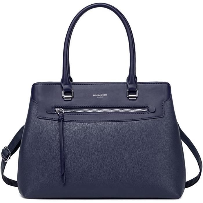 David Jones - Sac à Main Elégant Plusieurs Compartiments Cuir PU Femme - Bleu