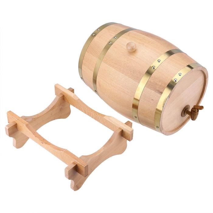 Fût De Whisky En Bois De Chêne Vintage 3L – Distributeur Élégant Pour Vin, Bourbon, Tequila Avec Support En Bois Inclus – Idéal Pour Décoration Rustique Et Vieillissement
