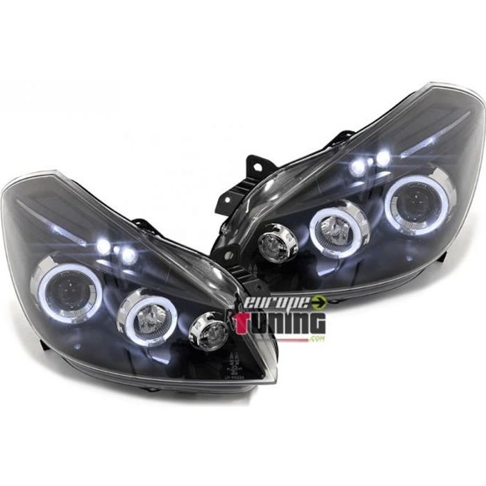 PHARES NOIRS ANNEAUX LED FEUX ANGEL EYES RENAULT CLIO 3 2005 - 2009 (05496)