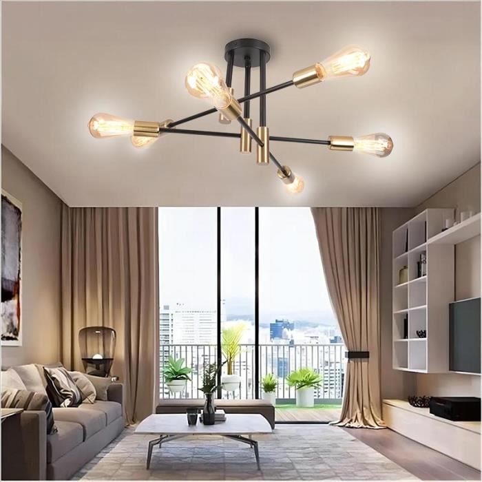 MOGOD Lustre Industriel Vintage 6 E27 Lumières Plafonnier Moderne Noir et Cuivre Luminaire pour Chambre Salon Salle à Manger