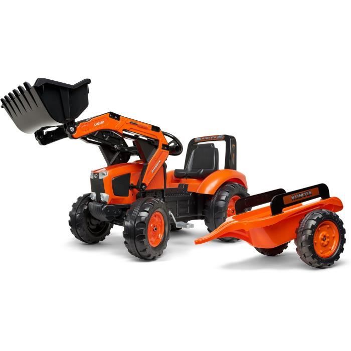 Tractopelle à pédales - FALK - Kubota - Avec remorque - Dès 3 ans - 100% Fabriqué en France - Au moi