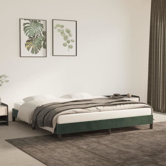 Cadre de lit - FYDUN - 160x200 cm - Velours vert foncé - Design contemporain - 2 places