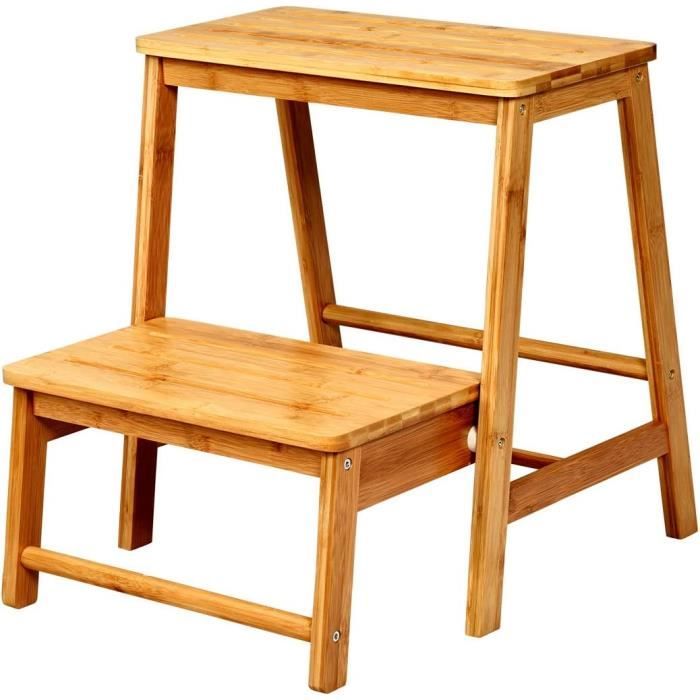 Escabeau Pliable 2 Marches En Bambou - Charge Max 100 Kg - Dimensions 45x51,5x48 Cm - Multifonction (tabouret, Support)