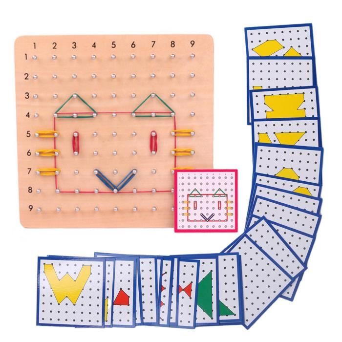Géoplan en bois, Montessori avec 20 cartes à motifs, planches à ongles,  pour enfants 20x20cm - Cdiscount Jeux - Jouets