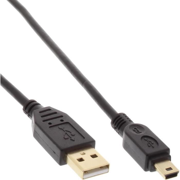 Câble USB 2.0 - InLine® - A Mâle vers Mini Mâle - 1m - Contacts plaqués or - Noir