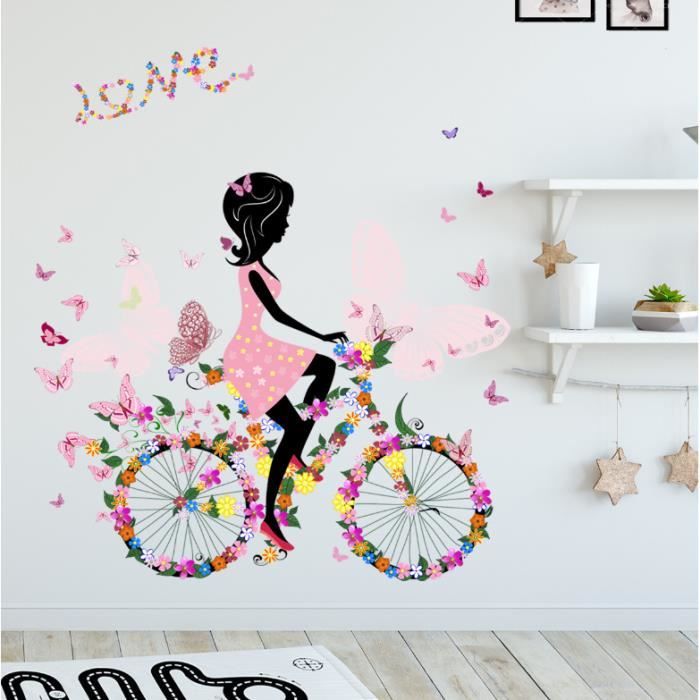 Kalavika Sticker Muraux vélo fille et fleurs Autocollant Décoratif Murale  pour Chambre Enfant Salon Fenêtre Penderie, 80*85cm - Cdiscount Maison