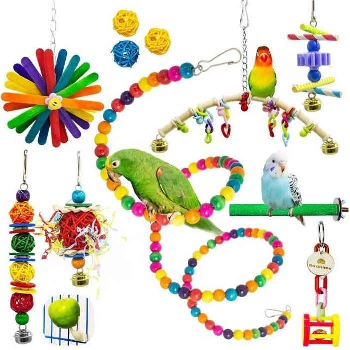 15 jouets à mâcher pour perroquet balançoire nid d'oiseau hamac perchoir cloche cage à oiseaux jouets pour petites perruche JP009