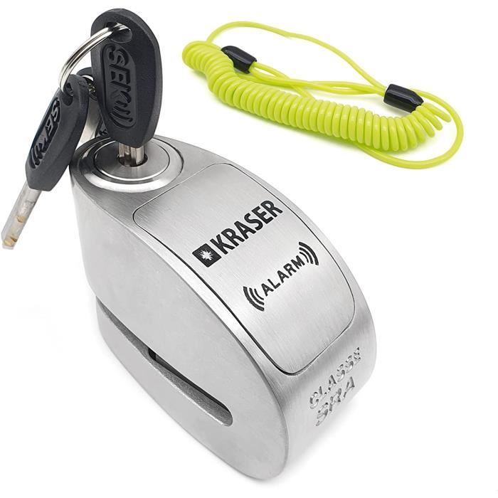 KRASER KR14S Bloque Disque Antivol de Moto Alarme ON / OFF Homologué SRA Haute Sécurité Protection Serrure à disques, Bloque Disque