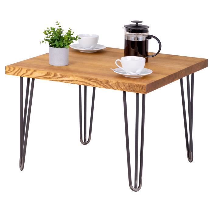 lamo manufaktur table basse industrielle - bois massif - salon - 60x60x47cm - frêne rustique - pieds acier brut - modèle creative