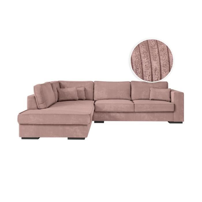 Canapé d'angle 4 places Rose Velours Confort