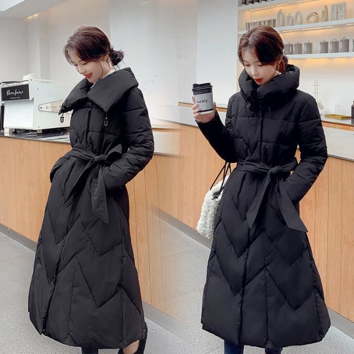 Manteau Femme Hiver Confortable GOGUQ Version Longue avec Poches Couture Elegante Noir Noir Cdiscount Pret a Porter