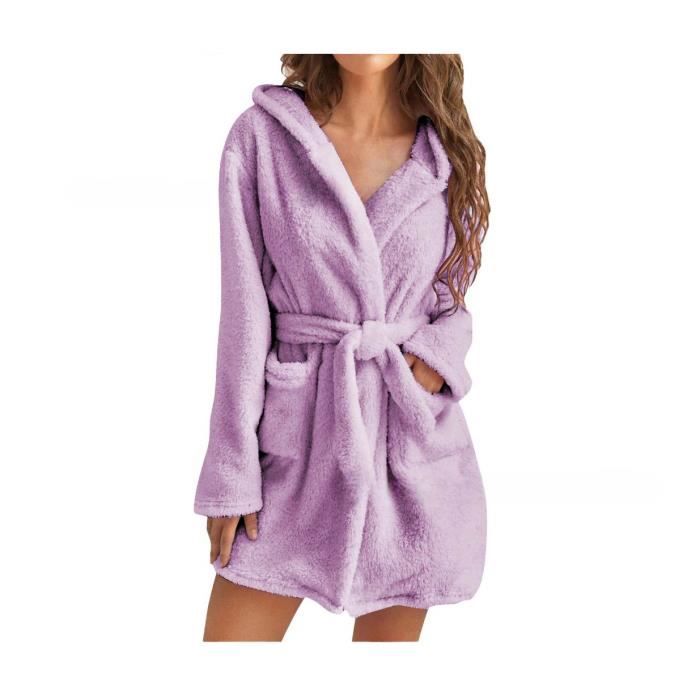 Peignoir pour femme en coton chaud ROBE DE CHAMBRE avec capuche et tissu eponge Violet Violet Cdiscount Pret a Porter