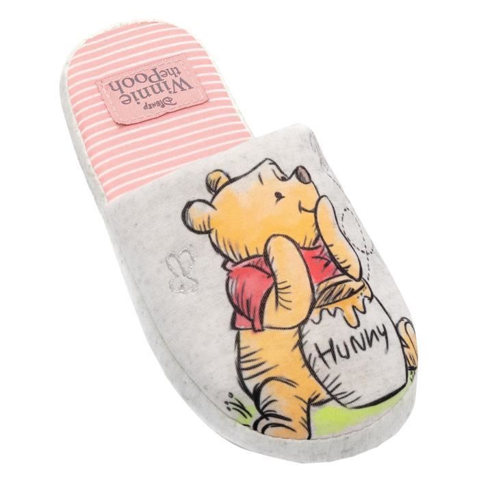 Chaussons WINNIE THE POOH Femme Logo rayures Rose