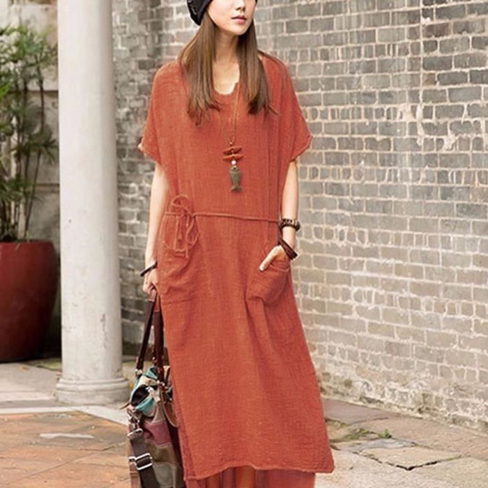 Oversize Femme Col Rond Manche Longue Ceinture Loose Casual en vrac Robe Dresse Oversize Femme Col Rond Manche Longue Ceinture Loose Casual en vrac Robe Dresse