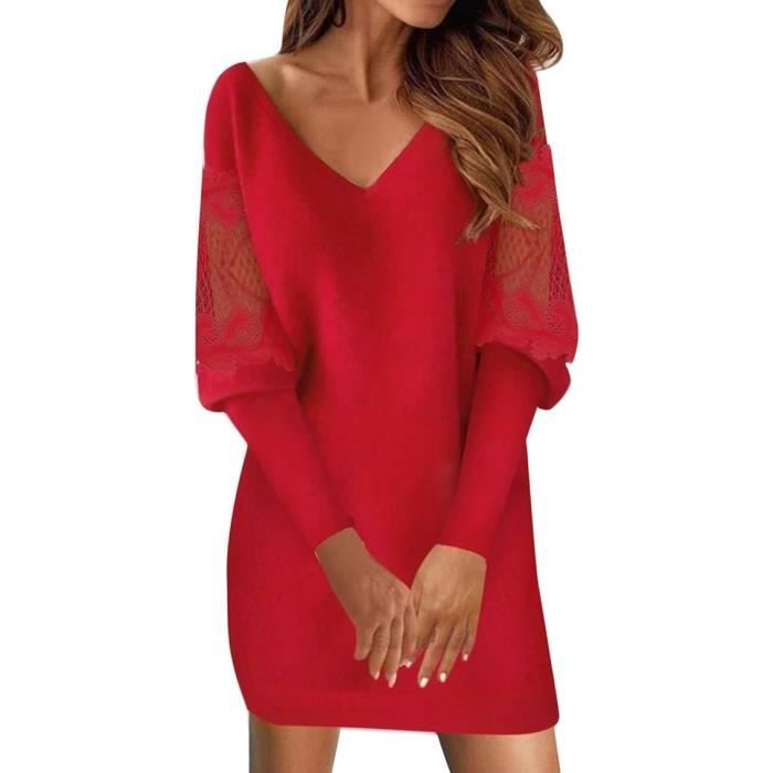 Robe Pull Femme Dentelle Ample en Maille Manche Longue Rouge Rouge Cdiscount Pret a Porter