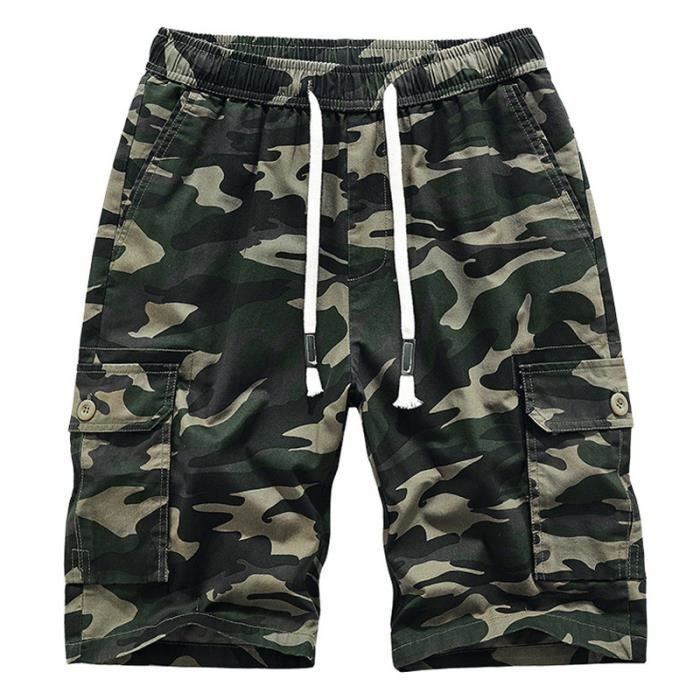 Short Cargo Homme En Coton Ample - À Cordon De Serrage Et Multiples Poches - Décontracté