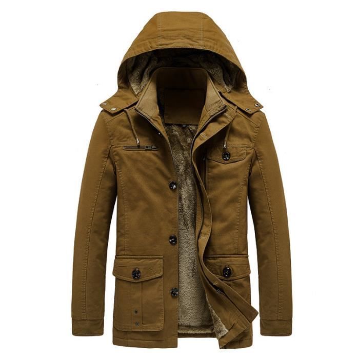 Parka Homme A Capuche Amovible Epais Chaud Hiver Couleur Unie Multipoches Jaune Cdiscount Pret a Porter