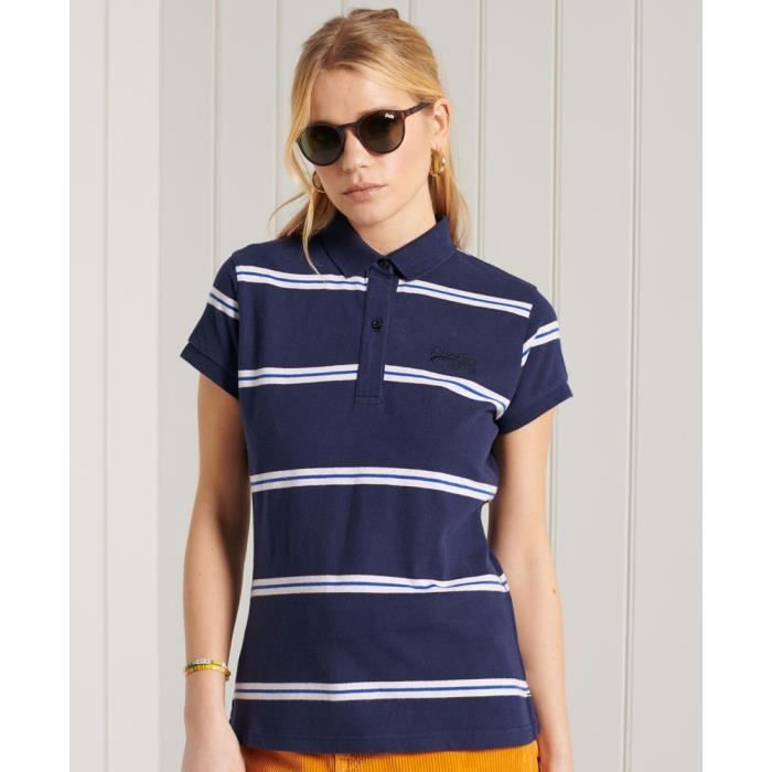 Polo en coton bio femme Superdry Academy bleu marine varsity raye Cdiscount Pret a Porter