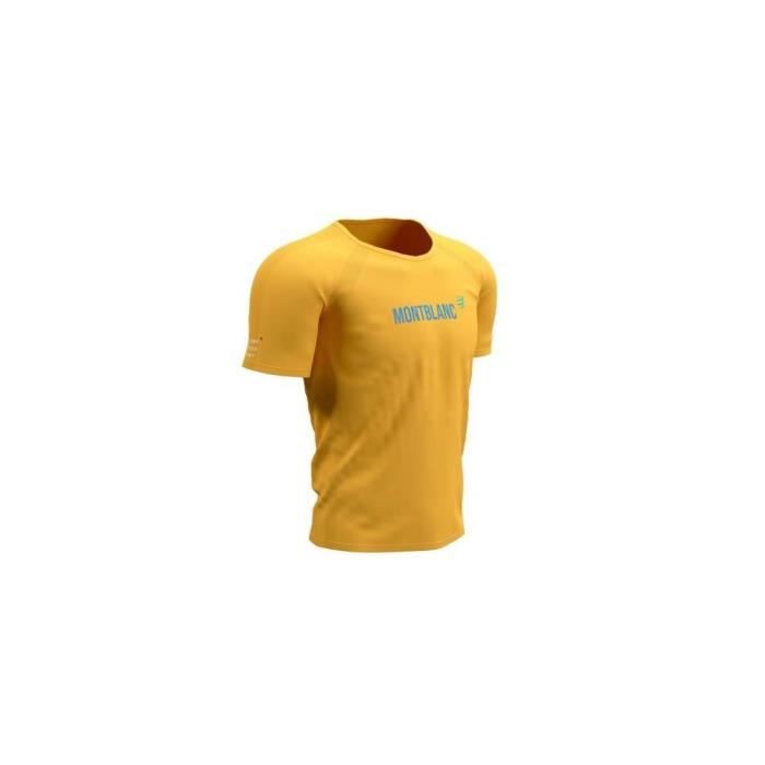 t-shirt de randonnée homme compressport mount blanc 2021 jaune - manches courtes respirantes pour la montagne