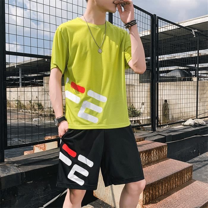Ensemble de vetements homme WF version coreenne couleur vert fluo manches courtes section mince Vert Cdiscount Sport