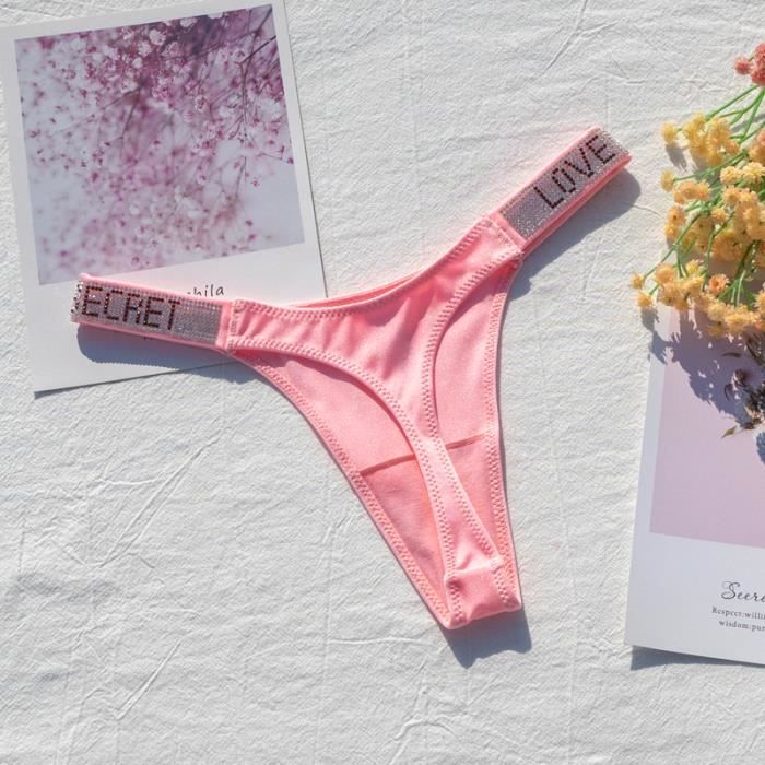 Culotte-slip,String Sexy rayé à strass pour femmes,sous-vêtement sans ...