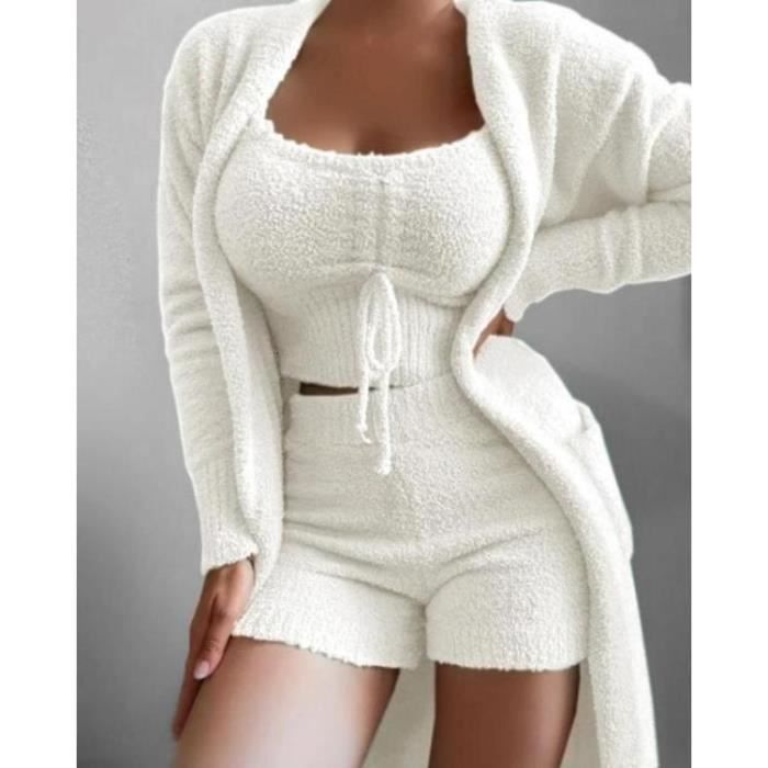 Ensemble Pyjama Femme 3 Pieces Hiver Fausse Fourrure Couleur Unie Loungewear Suits Vetements de Nuit Ensemble cool Blanc MR Blanc Cdiscount Pret a Porter