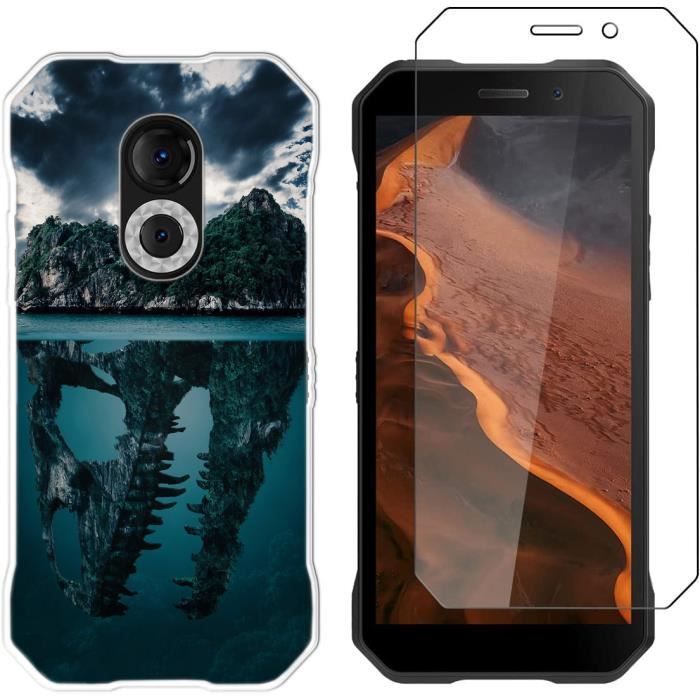 YQINHHME Coque Pour Doogee S118 Pro (6.58") Avec Verre Trempé Rotation 360 Degrés Anneau Support, Ultra-Mince Noir Antichoc Silicone Souple TPU Housse Etui Pour Doogee S118 Pro